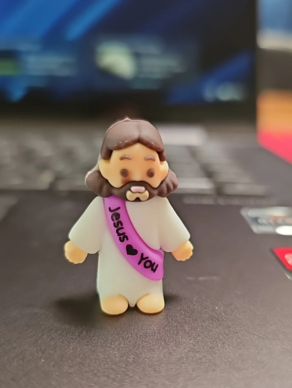 Jesus Figurine Keychain Charm with Pink Sash - Picture 1 of 1